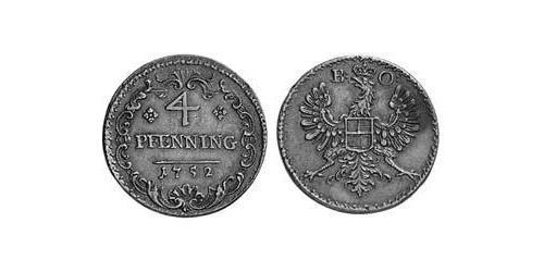 4 Pfennig Principality of Ansbach (1398–1792) 銅 Charles William Frederick, Margrave of Brandenburg-Ansbach (1712 – 1757)