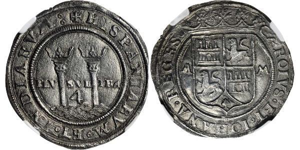 4 Real Nouvelle-Espagne (1519 - 1821) Argent Charles V du Saint-Empire  (1500-1558)