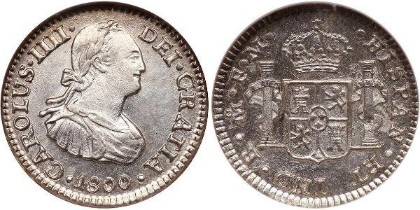 4 Real Spanish Colonies Argento Carlo IV di Spagna (1748-1819)