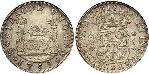 4 Real Vicereame della Nuova Spagna (1519 - 1821) Argento Ferdinando VI di Spagna (1713-1759)