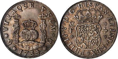 4 Real Spanish Mexico  / Kingdom of New Spain (1519 - 1821) Silver Philip V of Spain(1683-1746)