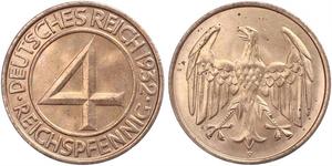 4 Reichpfennig República de Weimar (1918-1933) Bronce 