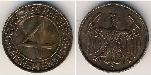 4 Reichpfennig República de Weimar (1918-1933) Bronce 