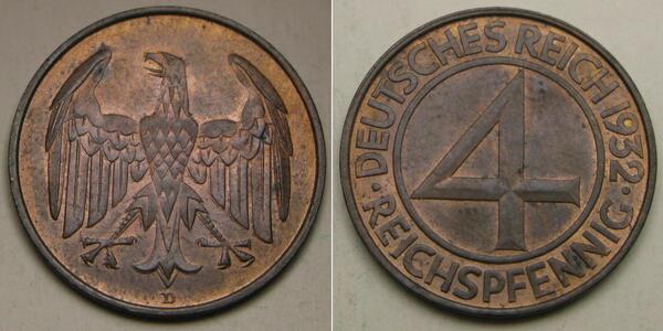 4 Reichpfennig Weimarer Republik (1918-1933) Bronze 