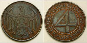 4 Reichpfennig Repubblica di Weimar (1918-1933) Bronzo 