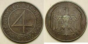4 Reichpfennig 魏瑪共和國 (1919 - 1933) 青铜 