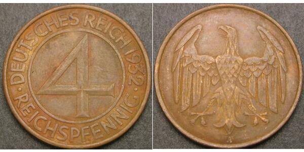 4 Reichpfennig 魏瑪共和國 (1919 - 1933) 青铜 