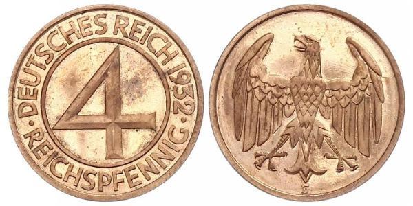 4 Reichpfennig 魏瑪共和國 (1919 - 1933) 青铜 