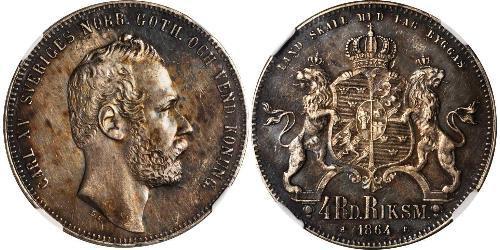 4 Riksdaler United Kingdoms of Sweden and Norway (1814-1905) Argent Charles XV de Suède (1826 - 1872)