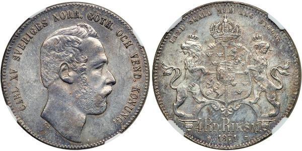 4 Riksdaler United Kingdoms of Sweden and Norway (1814-1905) Argento Carlo XV di Svezia (1826 - 1872)