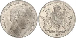 4 Riksdaler United Kingdoms of Sweden and Norway (1814-1905) Plata Carlos XV de Suecia (1826 - 1872)