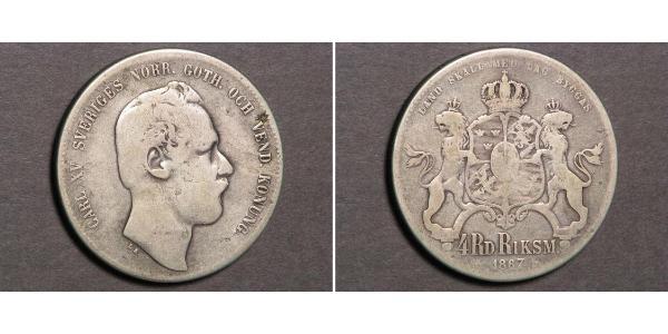4 Riksdaler United Kingdoms of Sweden and Norway (1814-1905) Silber Karl XV. (Schweden) (1826 - 1872)