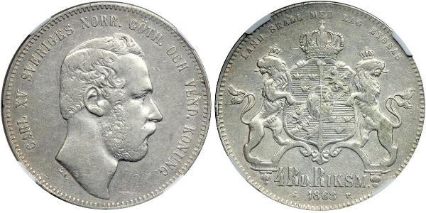 4 Riksdaler United Kingdoms of Sweden and Norway (1814-1905) Silber Karl XV. (Schweden) (1826 - 1872)