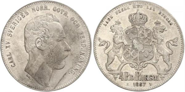 4 Riksdaler United Kingdoms of Sweden and Norway (1814-1905) Silver Charles XV of Sweden (1826 - 1872)