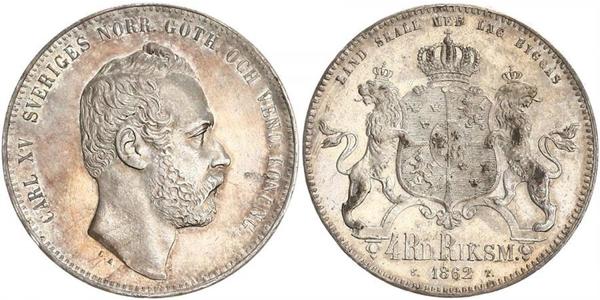 4 Riksdaler United Kingdoms of Sweden and Norway (1814-1905) Silver Charles XV of Sweden (1826 - 1872)