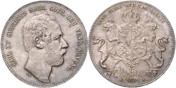 4 Riksdaler 瑞典－挪威联盟 (1814 - 1905) 銀 卡爾十五世 (1826 - 1872)
