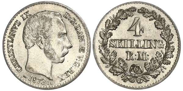 4 Skilling Dänemark Silber Christian IX. von Dänemark (1818-1906)