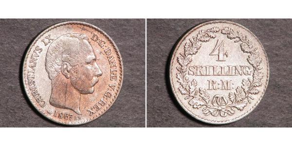 4 Skilling Дания Серебро Кристиан IX король Дании (1818-1906)