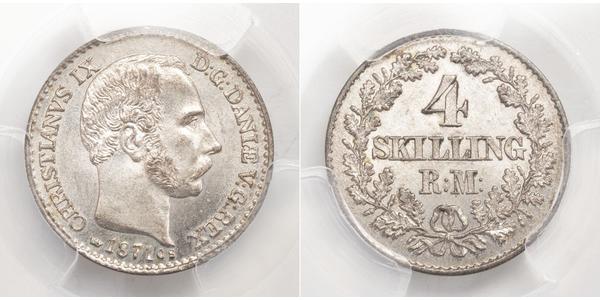 4 Skilling Дания Серебро Кристиан IX король Дании (1818-1906)