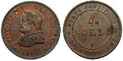 4 Soldo Stato Pontificio (752-1870)  Papa Pio IX (1792- 1878)