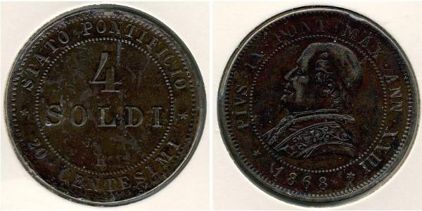 4 Soldo Stato Pontificio (752-1870)  Papa Pio IX (1792- 1878)