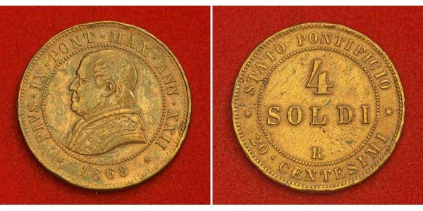 4 Soldo 教皇国 (754 - 1870)  Pope Pius IX (1792- 1878)