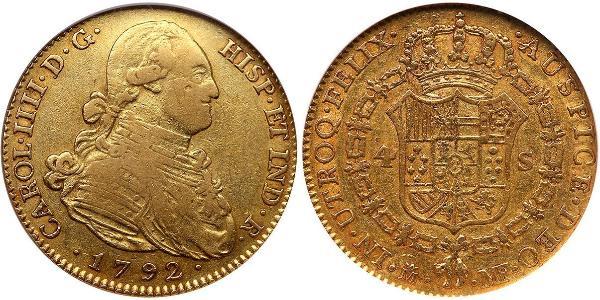 4 Ескудо Іспанська Імперія (1700 - 1808) Золото Карл IV король Іспанії  (1748-1819)