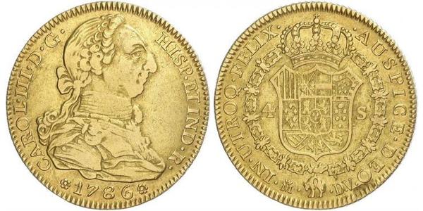 4 Ескудо Іспанська Імперія (1700 - 1808) Золото Карл III король Іспанії (1716 -1788)