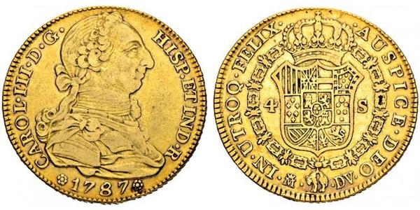 4 Ескудо Іспанська Імперія (1700 - 1808) Золото Карл III король Іспанії (1716 -1788)