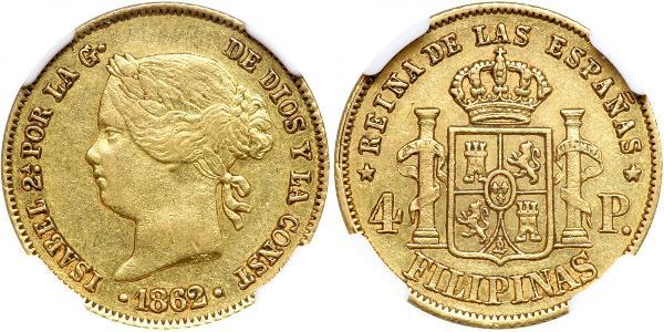 4 Песо Филиппины Золото Isabella II of Spain (1830- 1904)