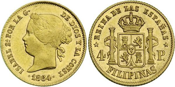 4 Песо Филиппины Золото Isabella II of Spain (1830- 1904)