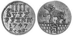 4 Пфенниг Ангальт-Бернбург (1603 - 1863) Серебро (билон) Victor Frederick, Prince of Anhalt-Bernburg (1700 – 1765)