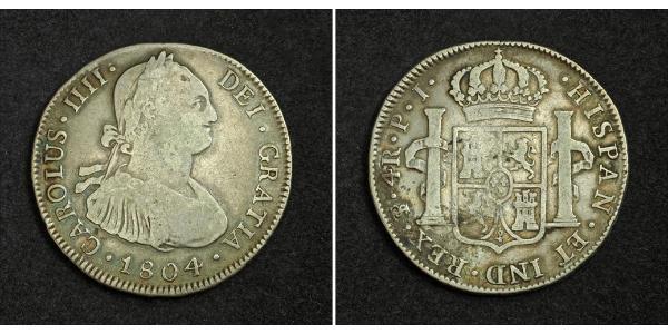4 Реал Испанские Колонии Серебро Карл IV король Испании (1748-1819)