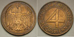 4 Рейхспфенниг Веймарская республика (1918-1933) Бронза 