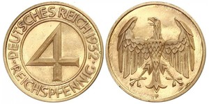 4 Рейхспфенниг Веймарская республика (1918-1933) Бронза 