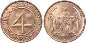 4 Рейхспфенниг Веймарская республика (1918-1933) Бронза 