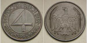 4 Рейхспфенниг Веймарская республика (1918-1933) Бронза 