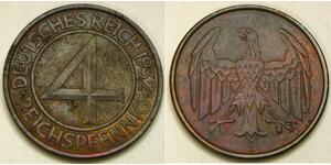 4 Рейхспфенниг Веймарская республика (1918-1933) Бронза 