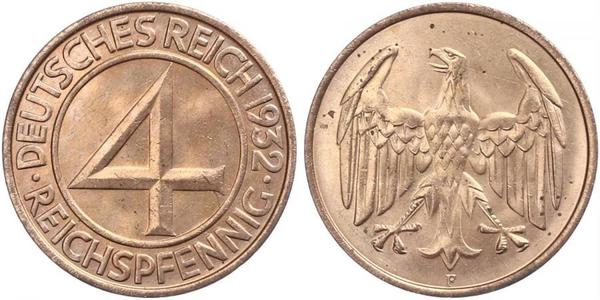 4 Рейхспфенниг Веймарская республика (1918-1933) Бронза 