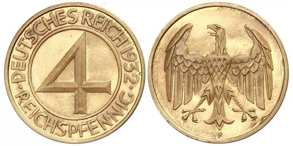 4 Рейхспфенниг Веймарская республика (1918-1933) Бронза 