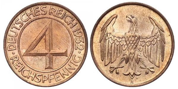 4 Рейхспфенниг Веймарская республика (1918-1933) Бронза 