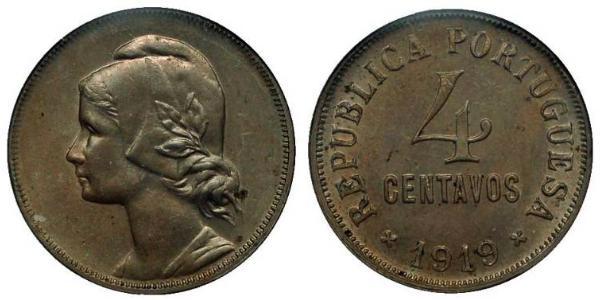 4 Сентаво Первая Португальская республика (1910 - 1926) Никель/Медь 