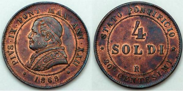 4 Сольдо Папская область (752-1870)  Пий IX (1792- 1878)