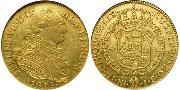 4 Эскудо Новая Гранада (1717 - 1819) Золото Фердинанд VII король Испании (1784-1833)