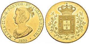 4 Эскудо / 6400 Рейс Королевство Португалия (1139-1910) Золото Мария II королева Португалии (1819-1853)