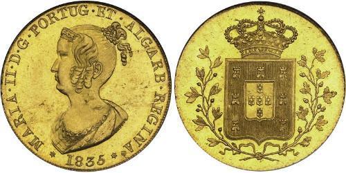 4 Эскудо / 6400 Рейс Королевство Португалия (1139-1910) Золото Мария II королева Португалии (1819-1853)