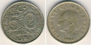 50000 Lira Turquía (1923 - ) Níquel/Latón 