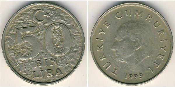 50000 Lira Turchia (1923 - ) Ottone/Nichel 