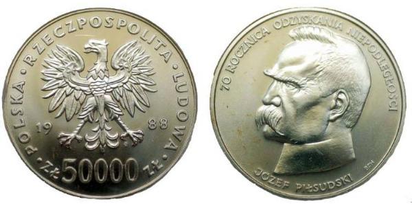 50000 Zloty Repubblica Popolare di Polonia (1952-1990) Argento Józef Piłsudski