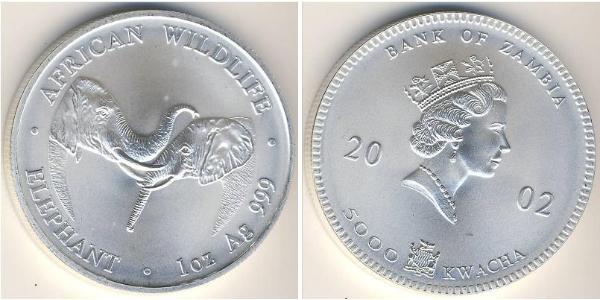 5000 Kwacha Zambia (1964 - ) Plata Isabel II (1926-2022)